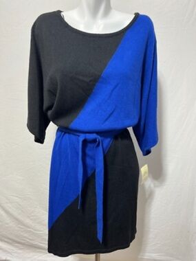 Sangria Color Block L Black Red Women Dress Knit Dolman Sleeve Elastic Stretchy